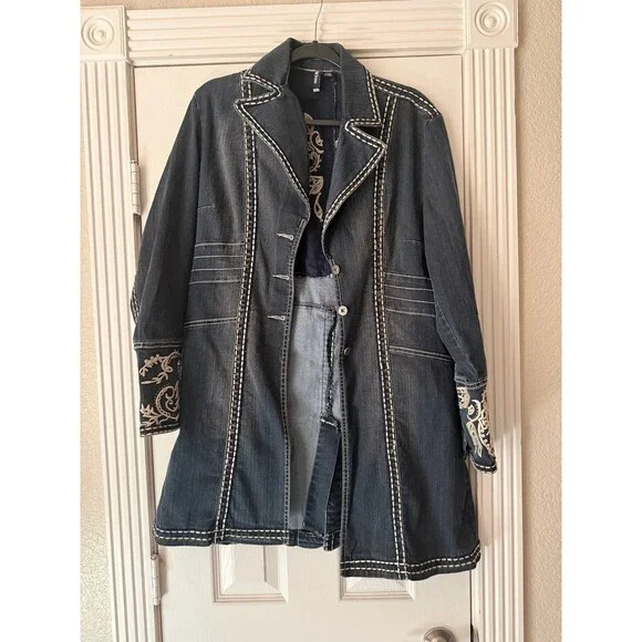 Zenim Denim Embroidered Jean Jacket M - Picture 2 of 8